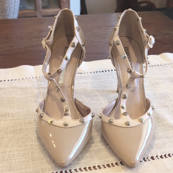 Audrey Brooke Shoes - Audrey Brooke Nude Studded Heels size 7
